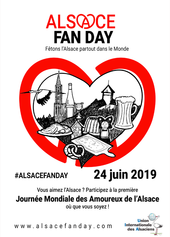 Affiche officielle de l’Alsace Fan Day 2019 : le cœur rouge et les symboles de l’Alsace