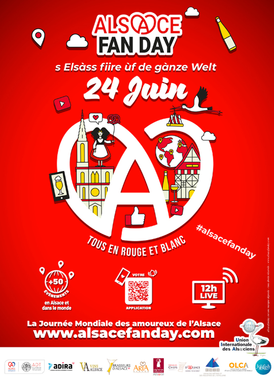 Affiche officielle de l’Alsace Fan Day 2022 : le cœur-A sur fond rouge, « Tous en rouge et blanc »